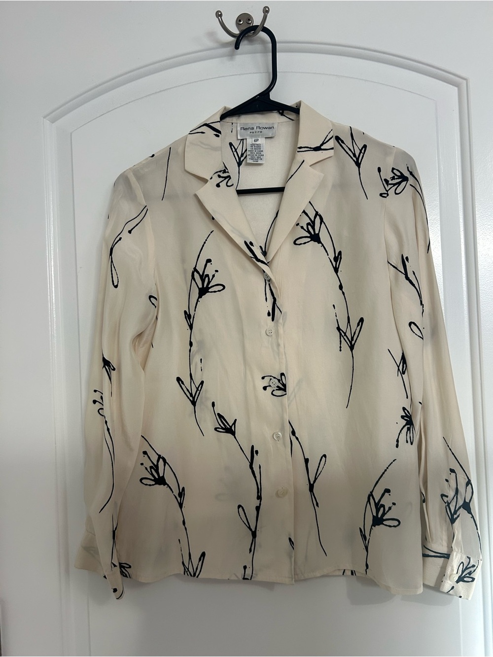 90s vintage 100% Silk Rena Rowan Satin Button Up size 6P chic preppy academia